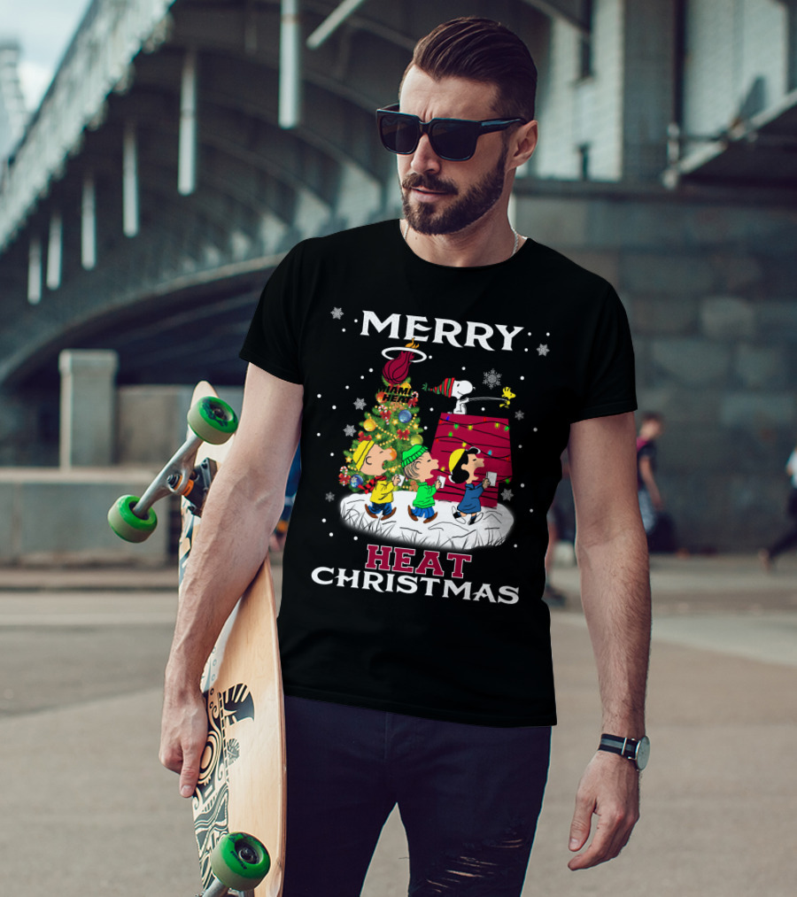 Merry Miami Heat Christmas Snoopy Peanuts Festive T-Shirt