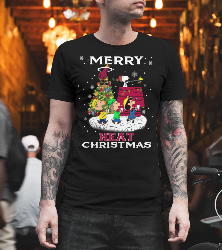 Merry Miami Heat Christmas Snoopy Peanuts Festive T-Shirt