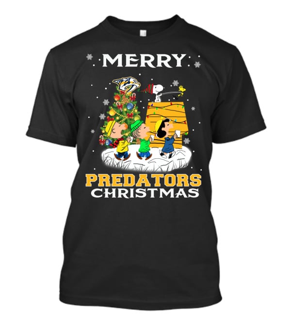 Merry Predators Christmas Featuring Snoopy And Nashville Holiday Cheer T-Shirt