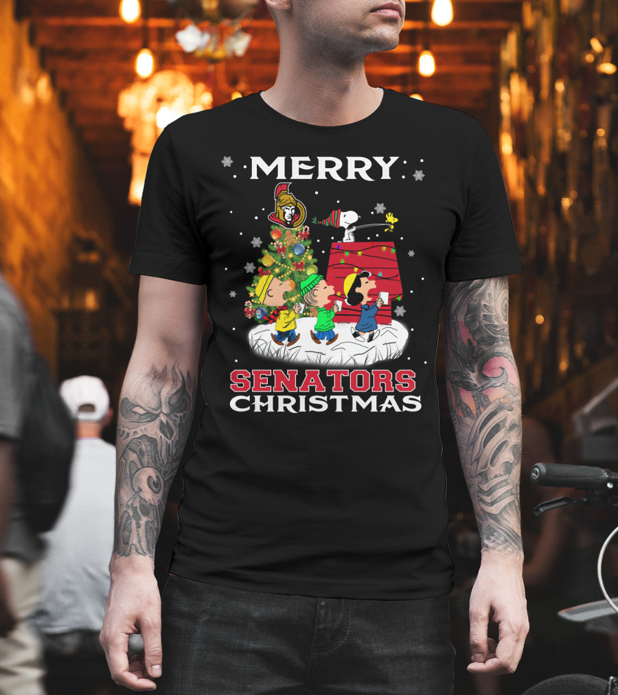 Merry Ottawa Senators Christmas Snoopy and Peanuts Holiday T-Shirt