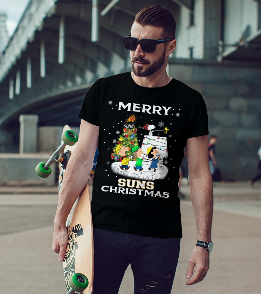Merry Phoenix Suns Christmas Snoopy Peanuts Winter Scene T-Shirt