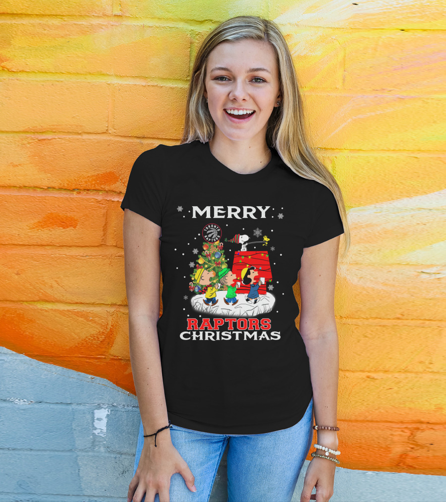 Merry Toronto Raptors Christmas Snoopy Woodstock Charlie Brown Lucy Linus T-Shirt