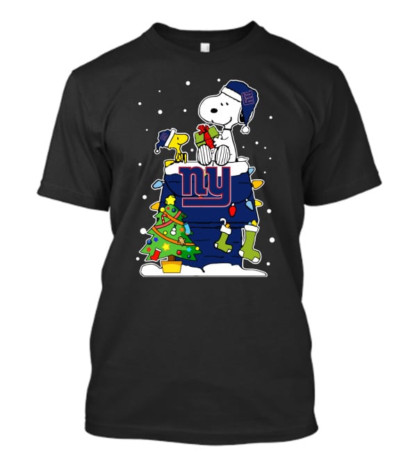 New York Giants Snoopy And Woodstock Christmas Tree Snow Winter T-Shirt