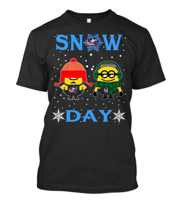 Columbus Blue Jackets Snow Day With Minions Wearing Winter Gear T-Shirt