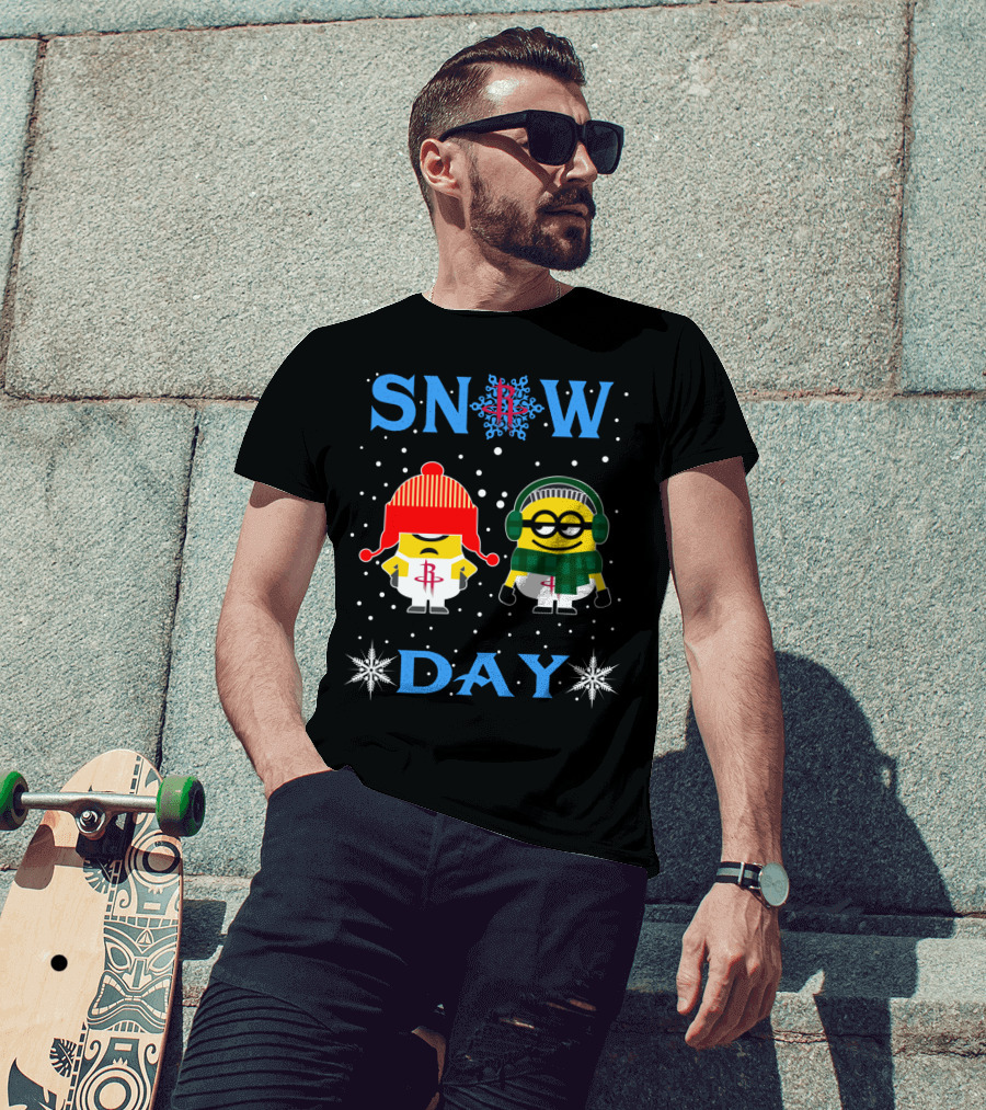 Snow Day With Houston Rockets And Minion Fans In Winter Attire T-Shirt