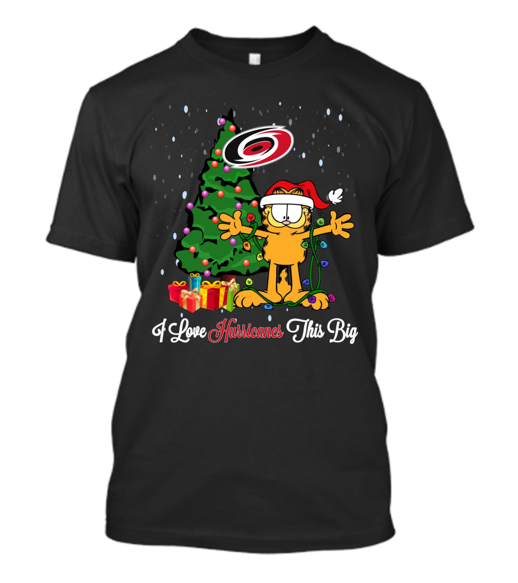 I Love Hurricanes This Big Xmas Garfield Cat Carolina Hurricanes Holiday Tree T-Shirt