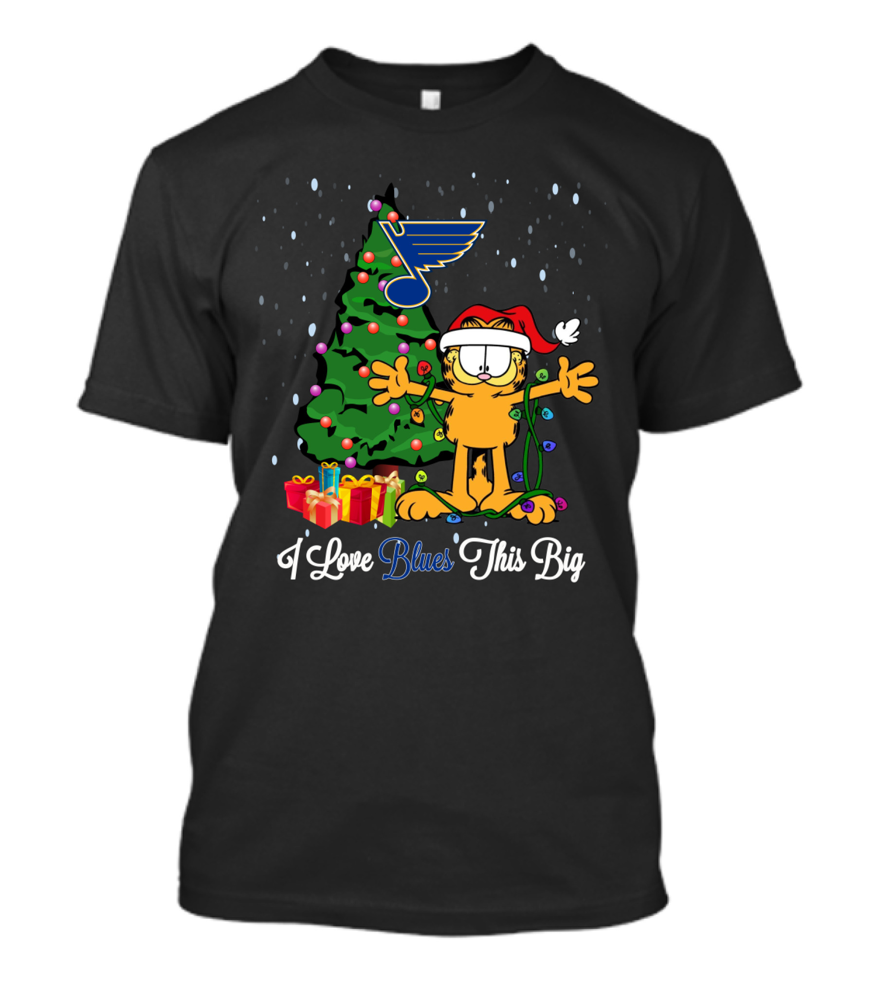 I Love Blues This Big Xmas Garfield Cat St. Louis Blues Fans Christmas Tree Present T-Shirt