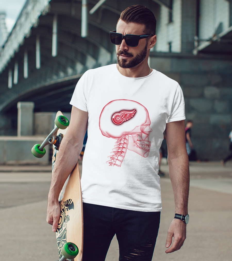 Detroit Red Wings Neon Skull Brain T-Shirt
