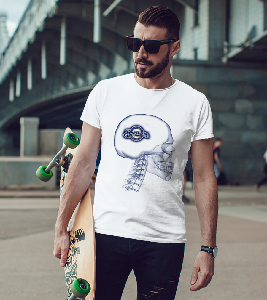 Milwaukee Brewers Logo Inside Human Skull Outline T-Shirt