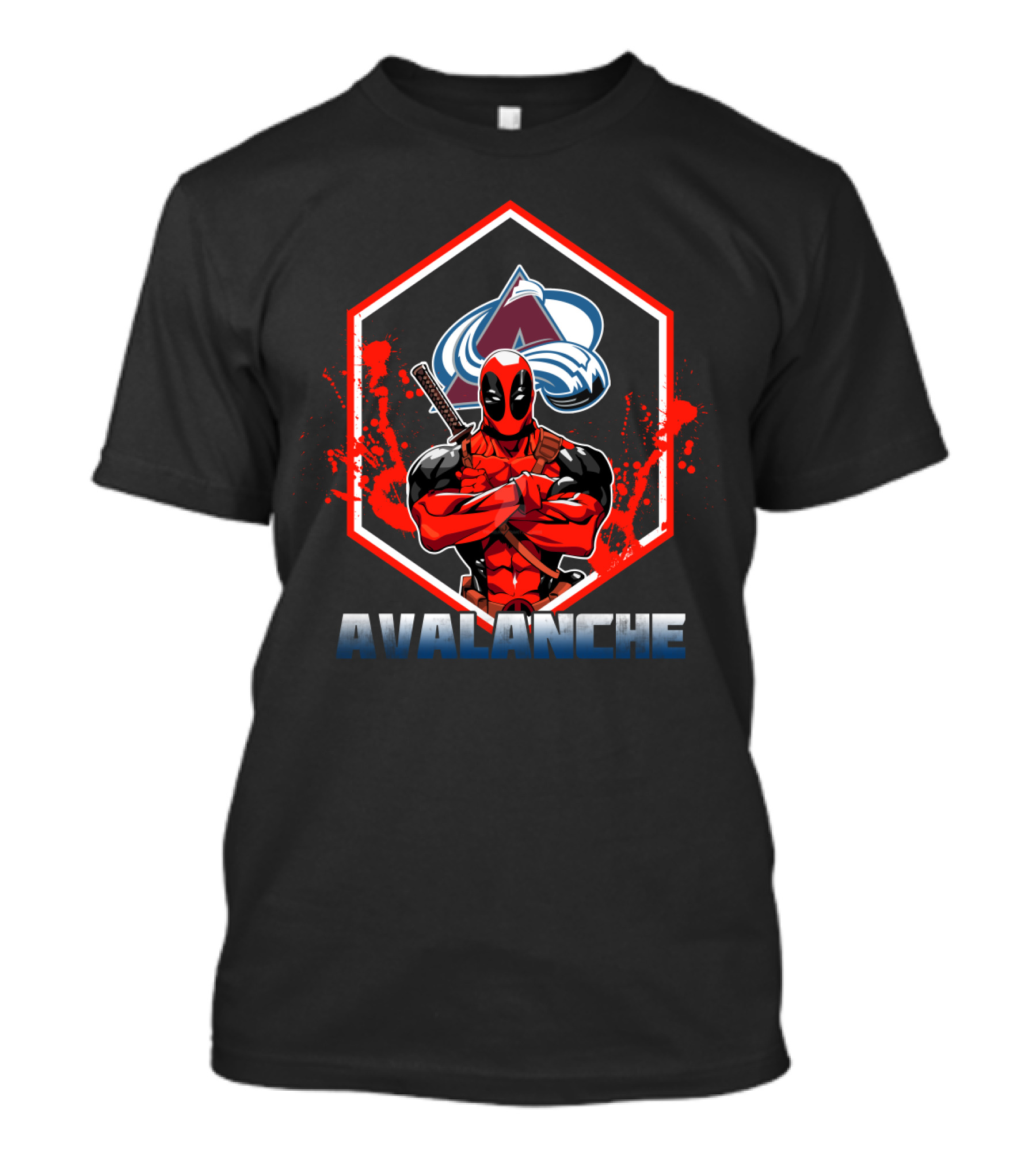 Deadpool With Colorado Avalanche Logo And Text Featuring Avalanche T-Shirt