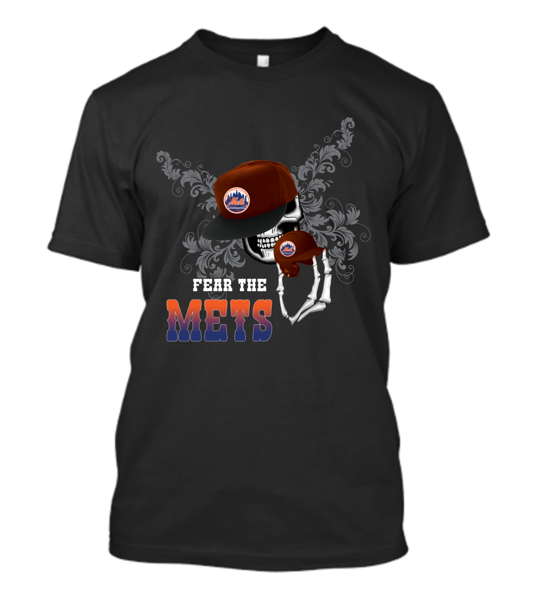 Fear The New York Mets Skeleton Wearing Baseball Cap T-Shirt