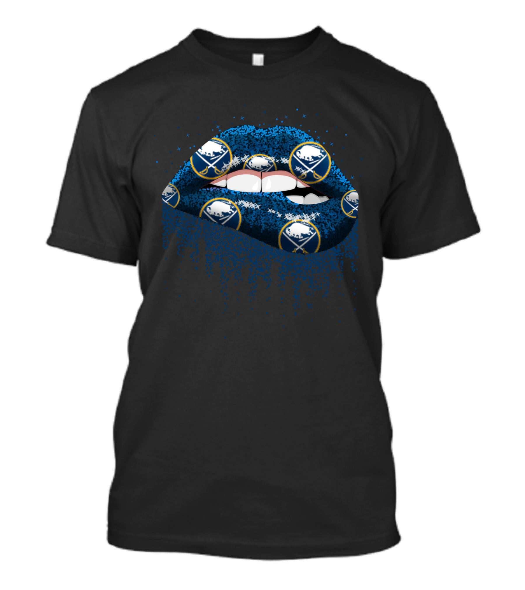 Buffalo Sabres Glitter Lips Fan Art With Team Logo T-Shirt