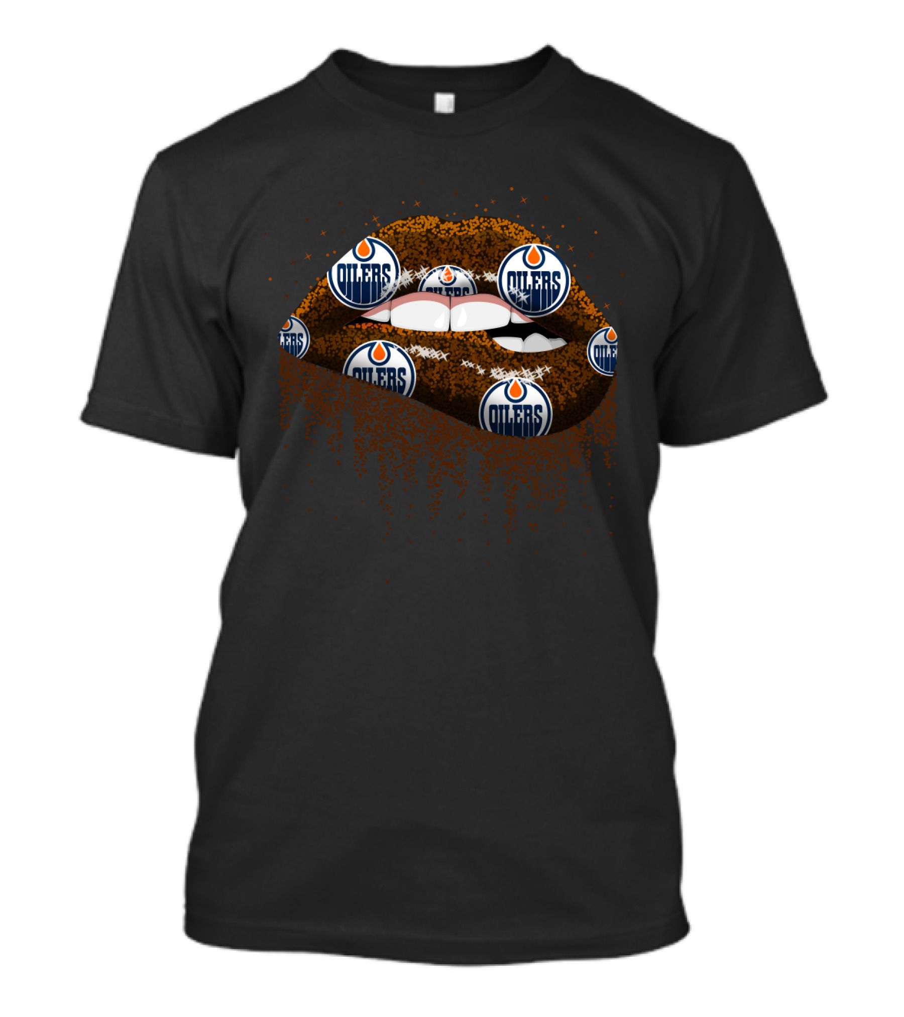 Edmonton Oilers Glitter Lips Hockey Fan T-Shirt