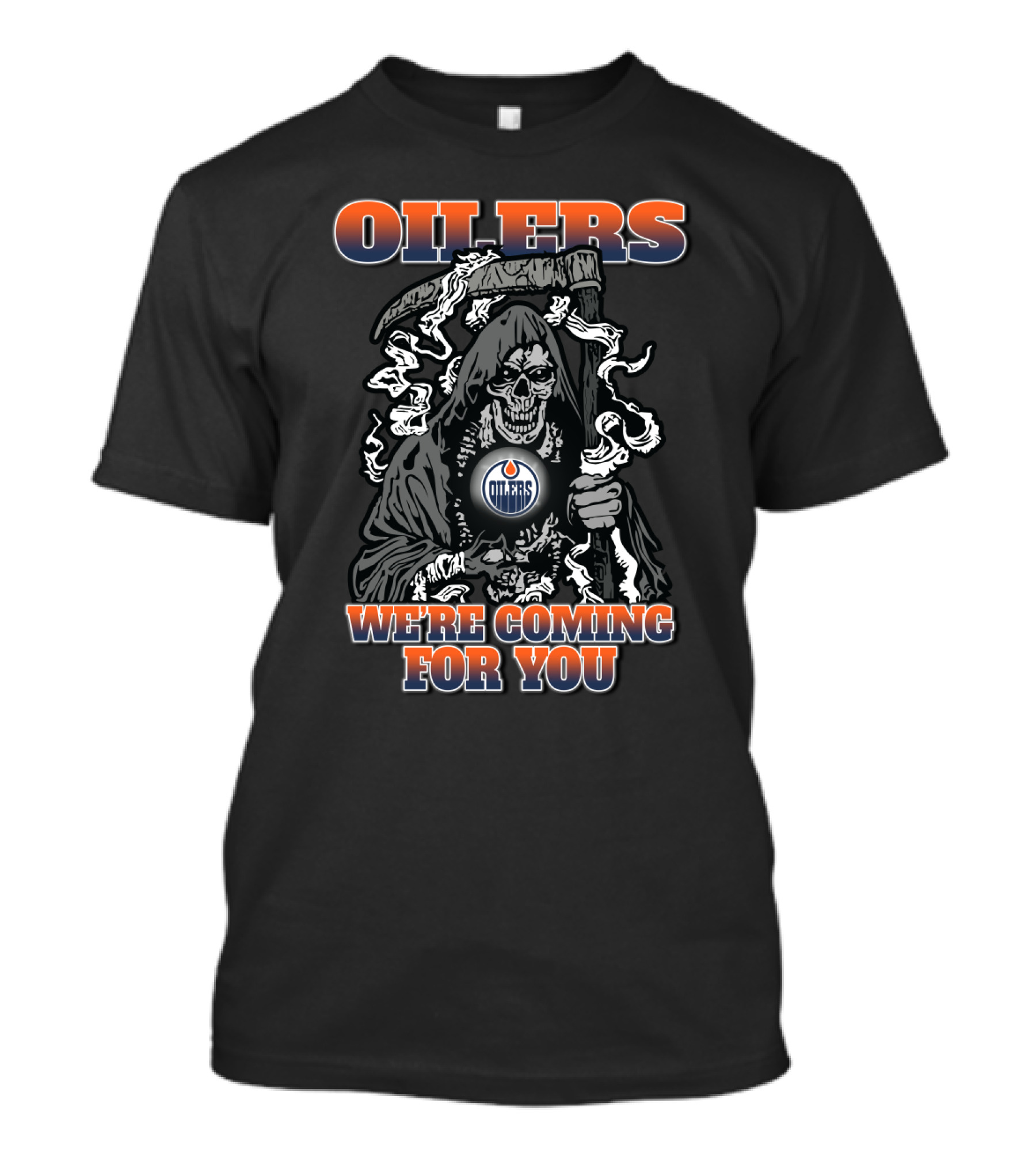 Oilers Hockey Fans Grim Reaper We're Coming For You T-Shirt