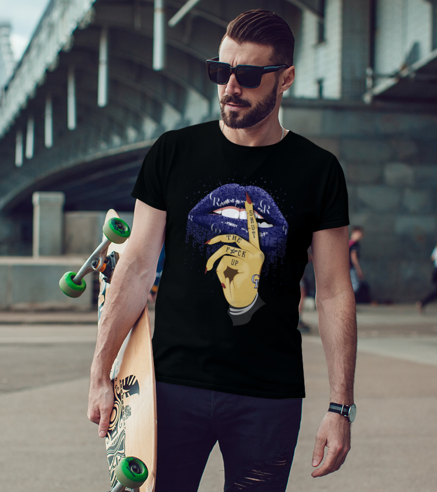Purple Glitter Lip With Shut Up Tattoo For Colorado Rockies Fans T-Shirt