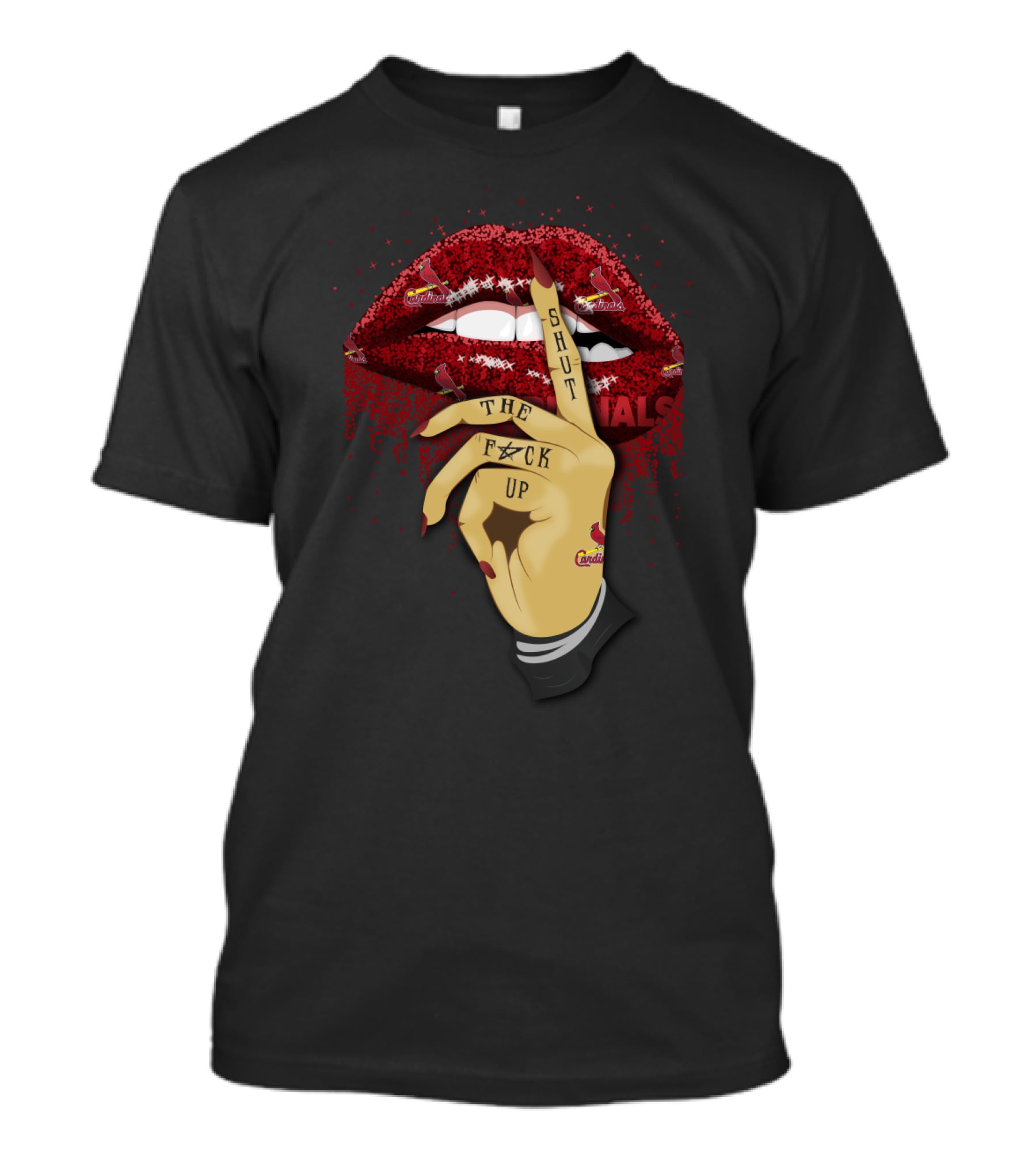 St Louis Cardinals Glitter Lips Shut Up Fan T-Shirt