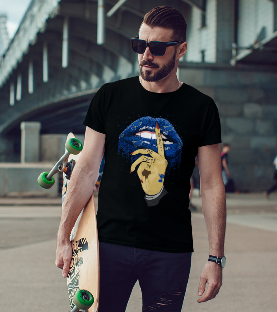 St. Louis Blues Glitter Lips With Shut Up Tattoo T-Shirt