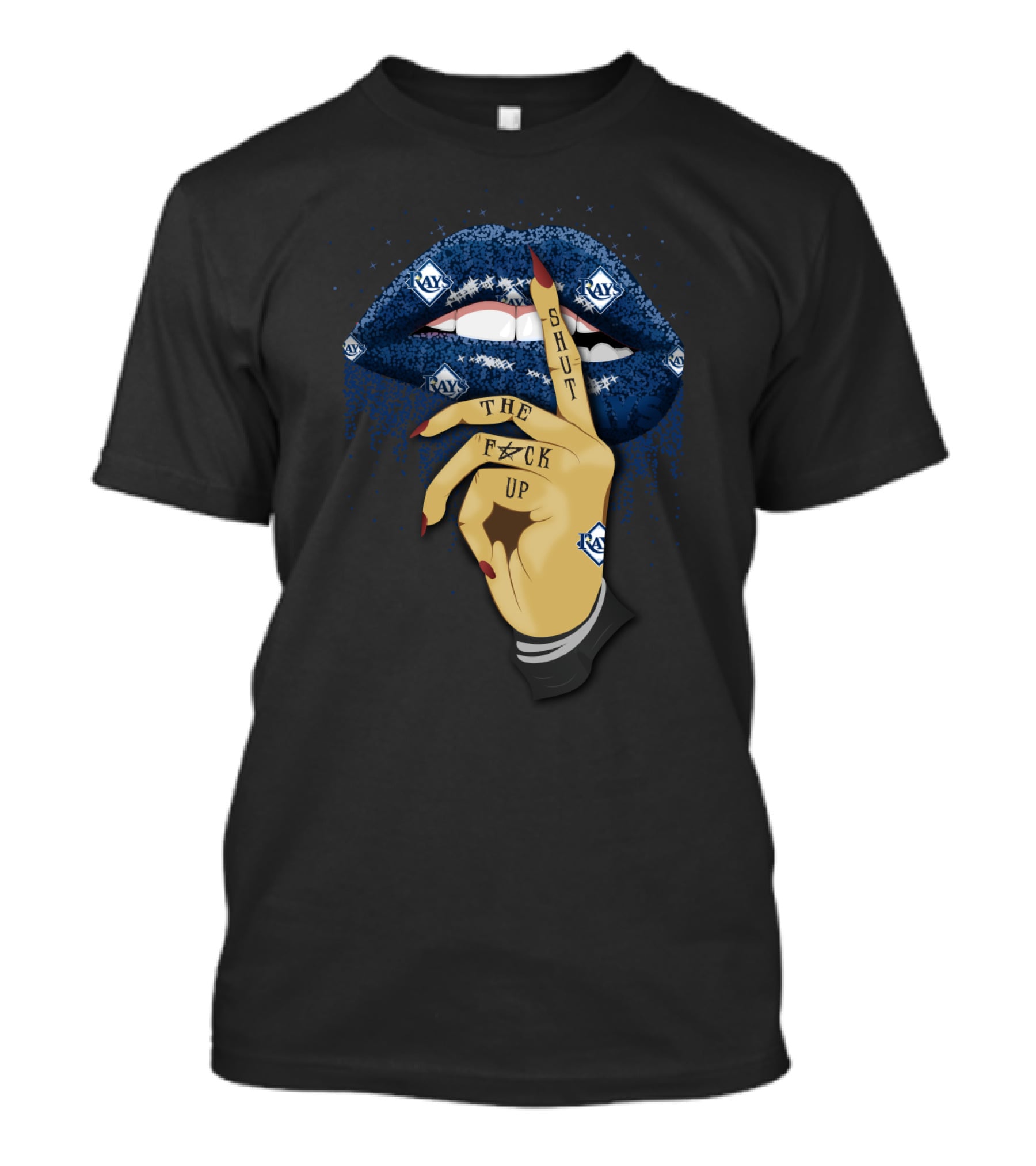 Rays Glitter Lips With Shut Up Hand Gesture For Fans T-Shirt