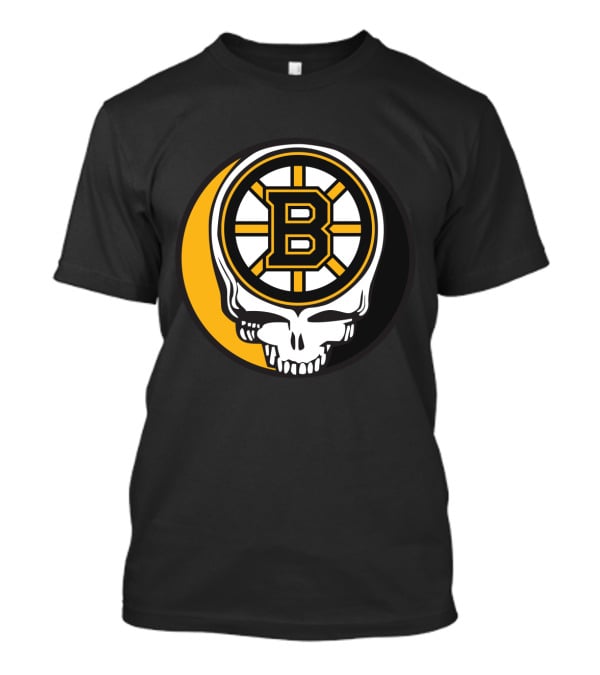 Boston Bruins And Grateful Dead Skull Logo Fusion T-Shirt