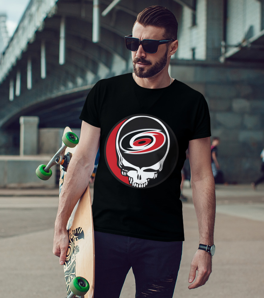 Carolina Hurricanes Fans Grateful Dead Skull Logo Fusion T-Shirt