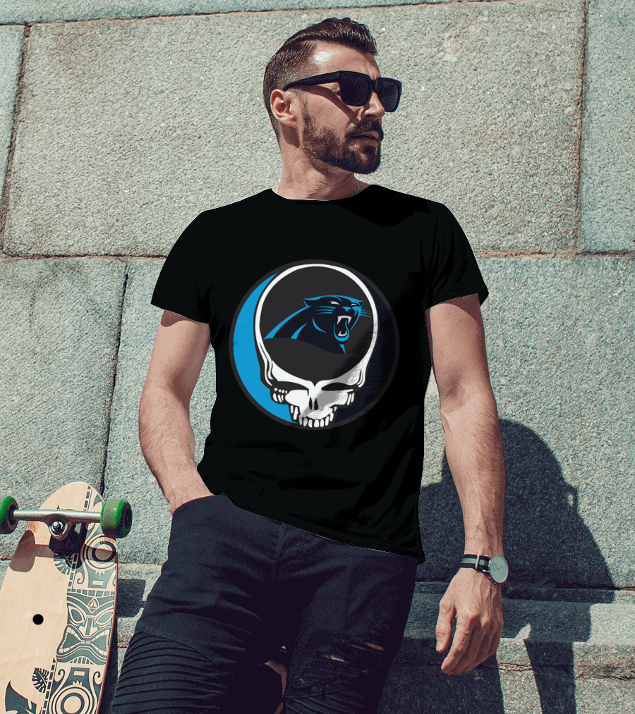 Carolina Panthers Fans Grateful Dead Skull Logo Fusion T-Shirt