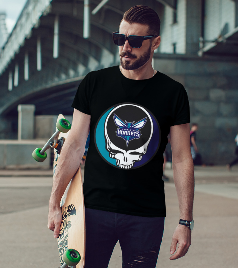 Grateful Dead Charlotte Hornets Skull Logo Combination T-Shirt