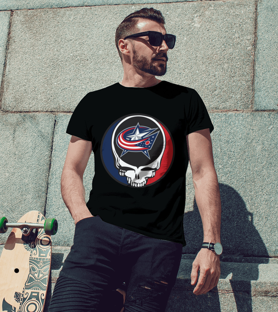 Columbus Blue Jackets And Grateful Dead Skull Logo Fusion For Fans T-Shirt