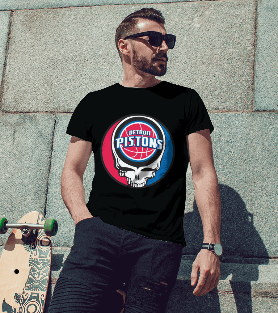 Grateful Dead Skull Design With Detroit Pistons T-Shirt