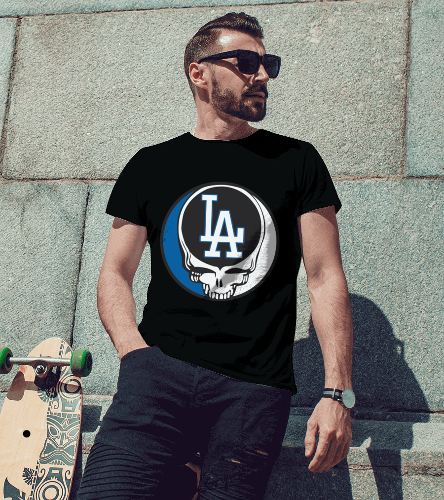 Grateful Dead Los Angeles Dodgers Fans Iconic Skull Logo Fusion T-Shirt