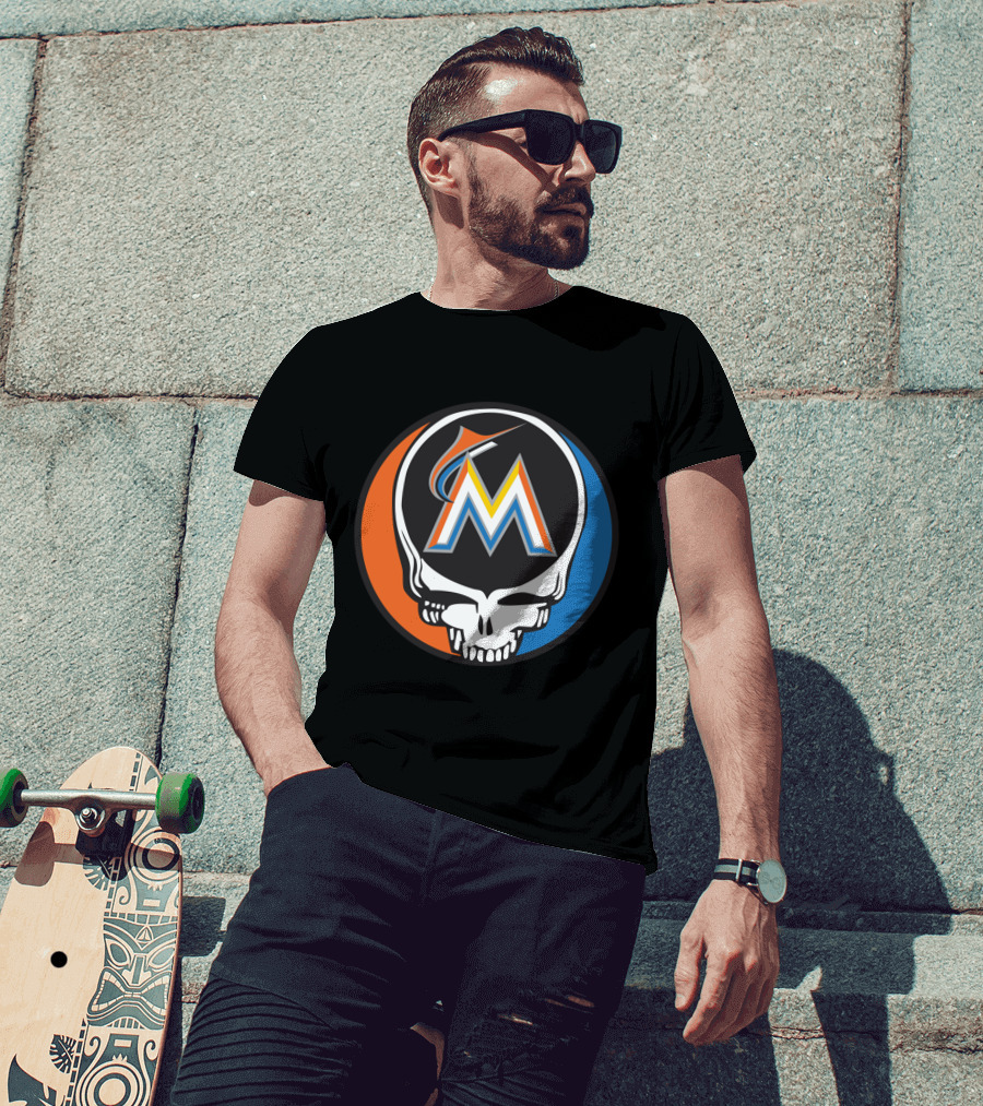 Grateful Dead Skull Miami Marlins Logo Mashup For Fans T-Shirt