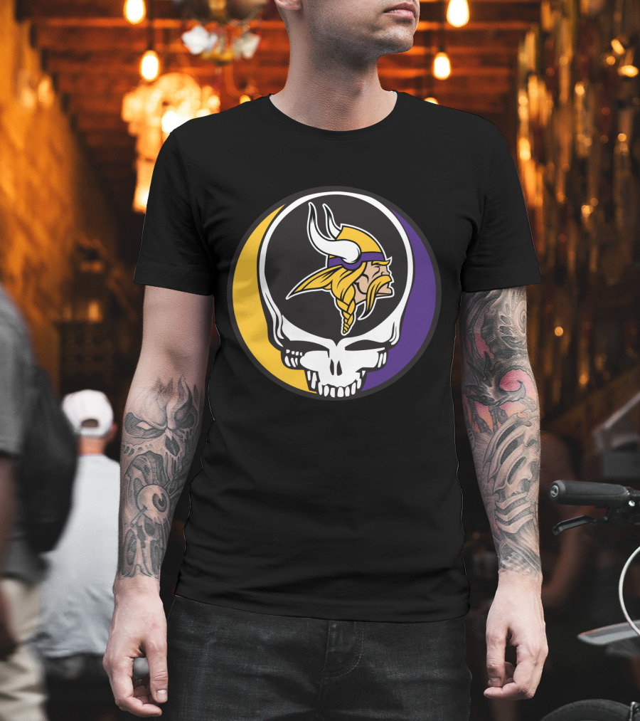 Grateful Dead Skull With Minnesota Vikings Logo Combination T-Shirt