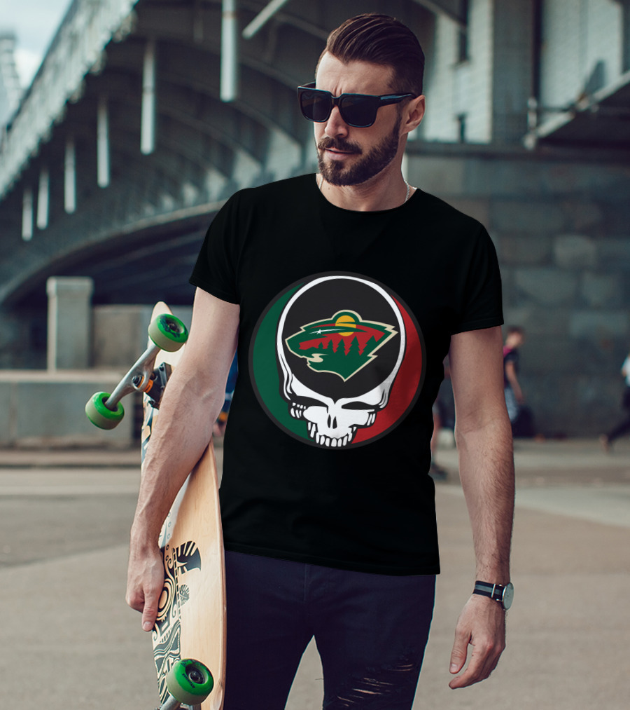 Minnesota Wild Fans Grateful Dead Skull And Bear Head T-Shirt