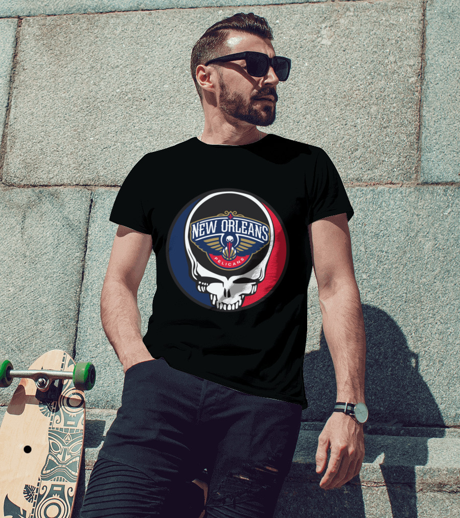 New Orleans Pelicans Basketball Skull Grateful Dead Fans T-Shirt
