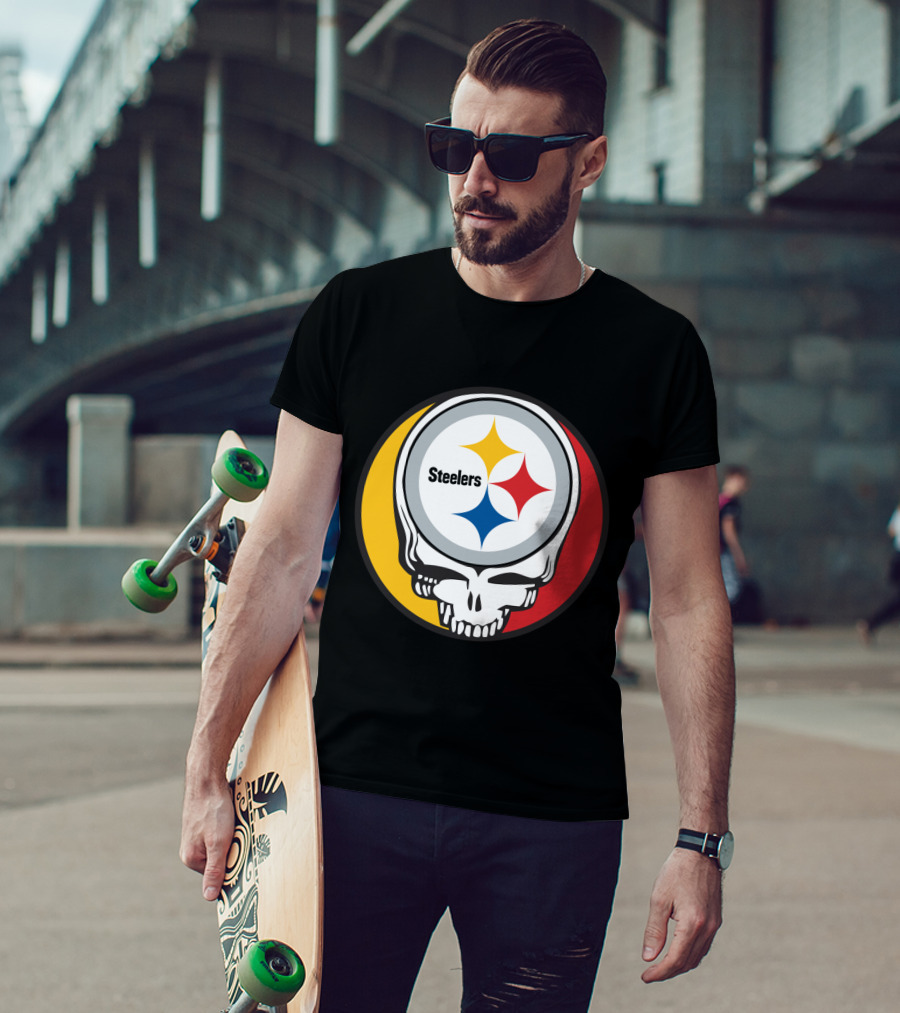 Steelers Logo In Grateful Dead Skull Mashup For Pittsburgh Fans T-Shirt