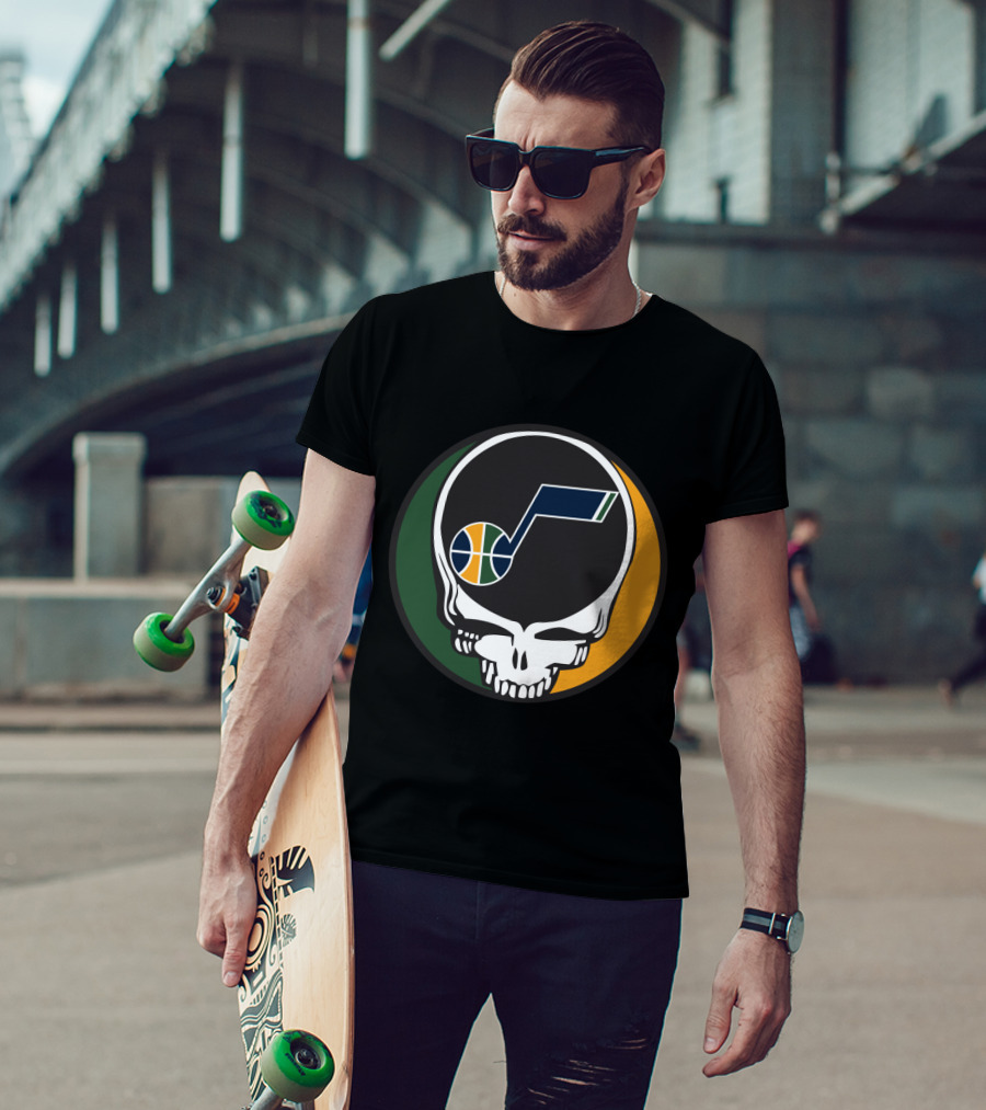 Grateful Dead Skull With Utah Jazz Basketball Logo And Colors T-Shirt