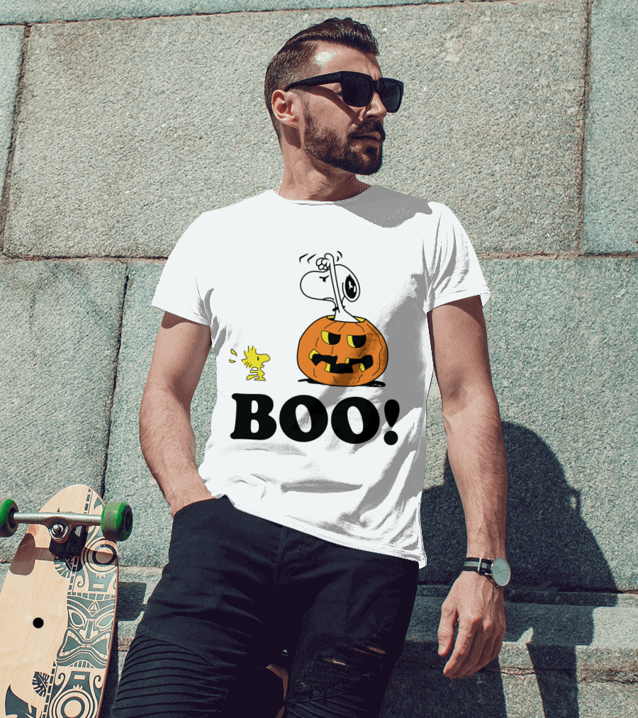 Peanuts Halloween Snoopy And Woodstock In Pumpkin BOO T-Shirt