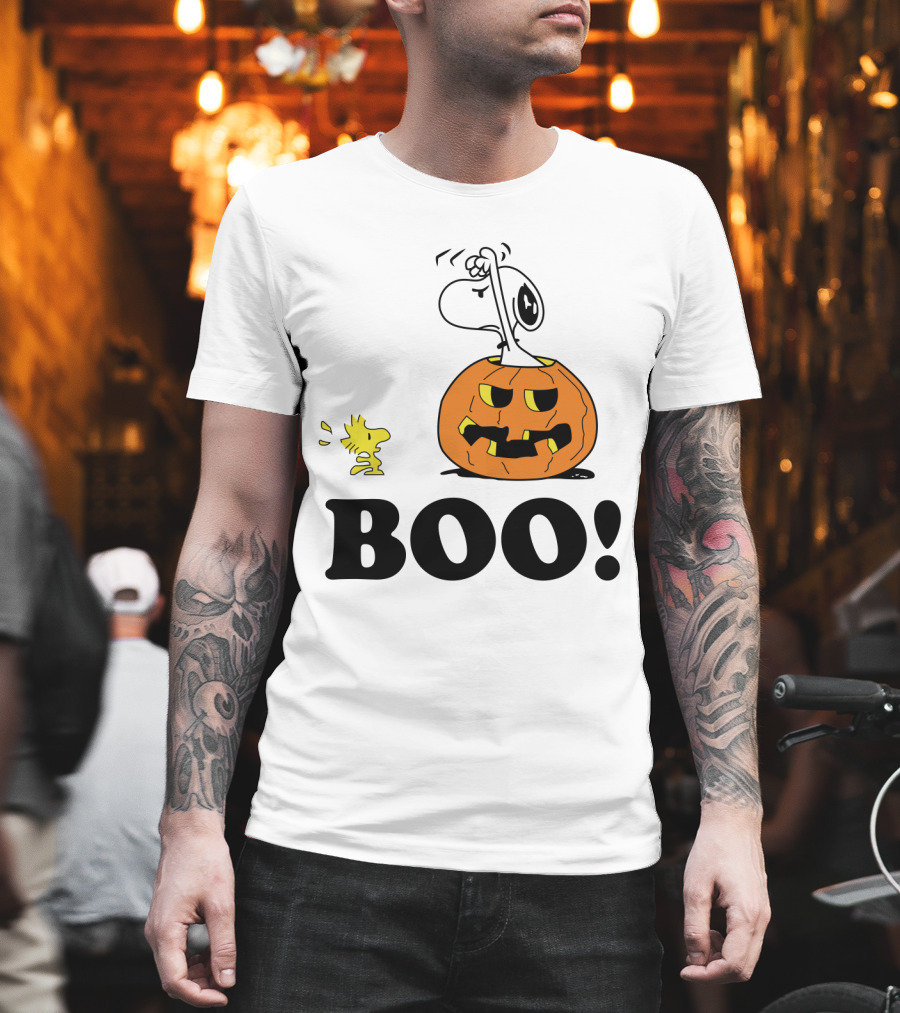 Peanuts Halloween Snoopy and Woodstock in Pumpkin BOO T-Shirt