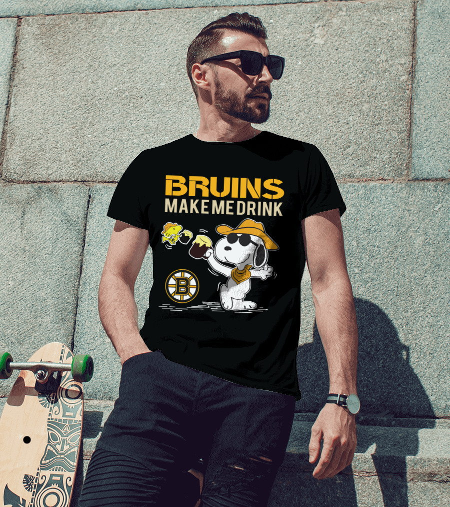 Snoopy Bruins Make Me Drink Boston Bruins Fans Peanuts Charlie Brown Hockey Beer T-Shirt