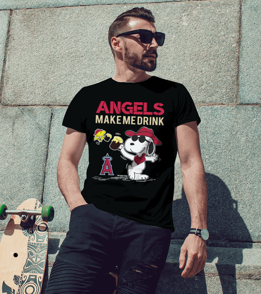Snoopy Angels Make Me Drink Los Angeles Baseball Fans T-Shirt
