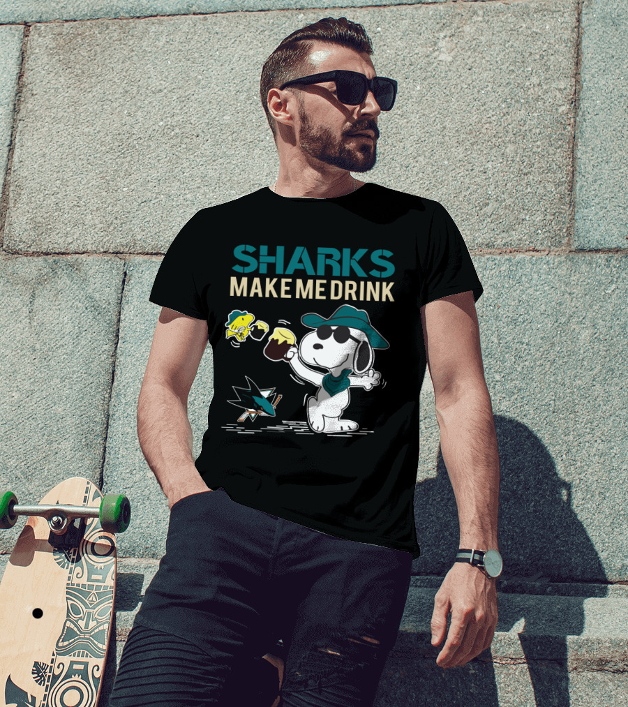 Snoopy Sharks Make Me Drink San Jose Sharks Fans T-Shirt