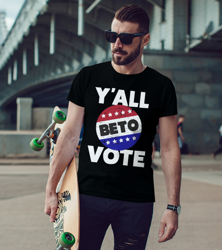 Y'all Vote Beto Red White Blue Stars Button T-Shirt