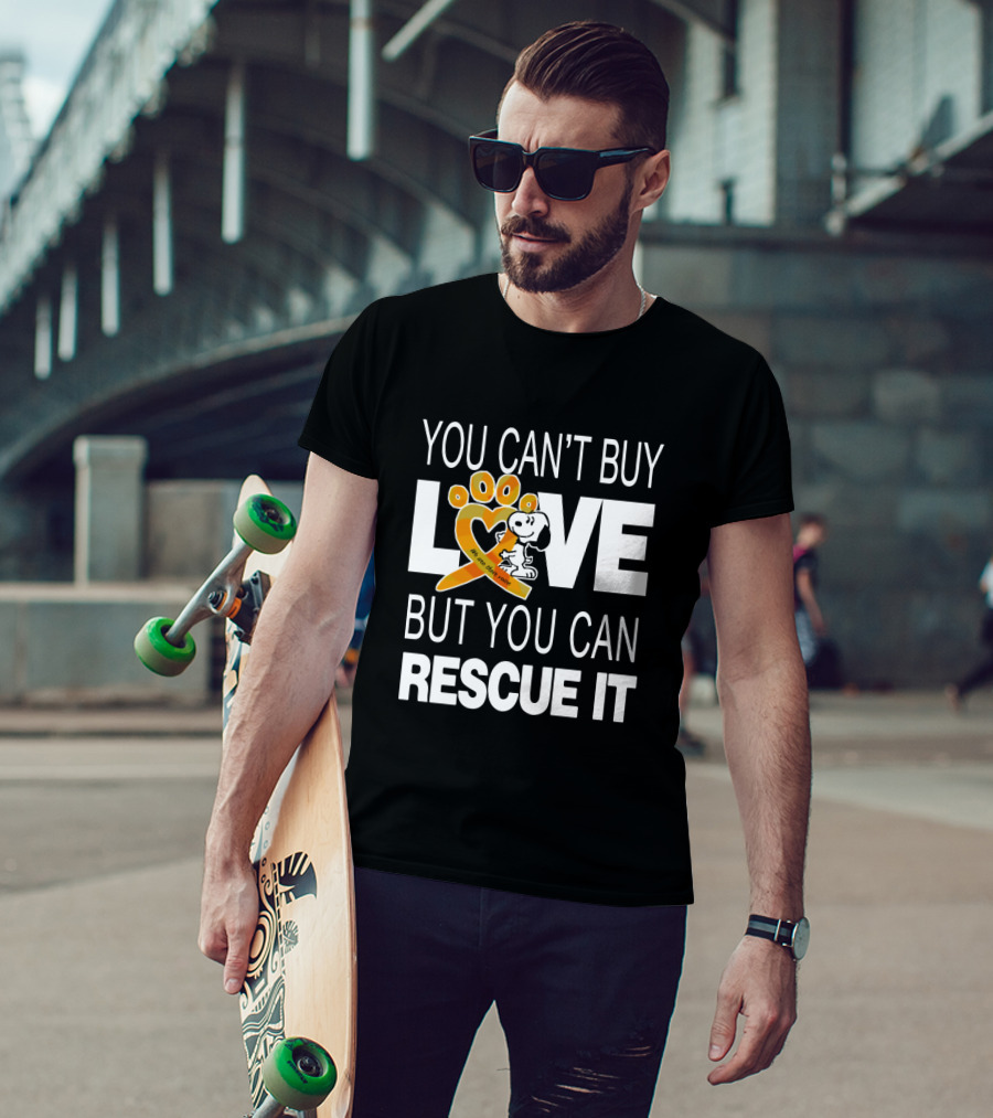 You Can't Buy Love But You Can Rescue It Snoopy With Orange Paw Heart And Awareness T-Shirt