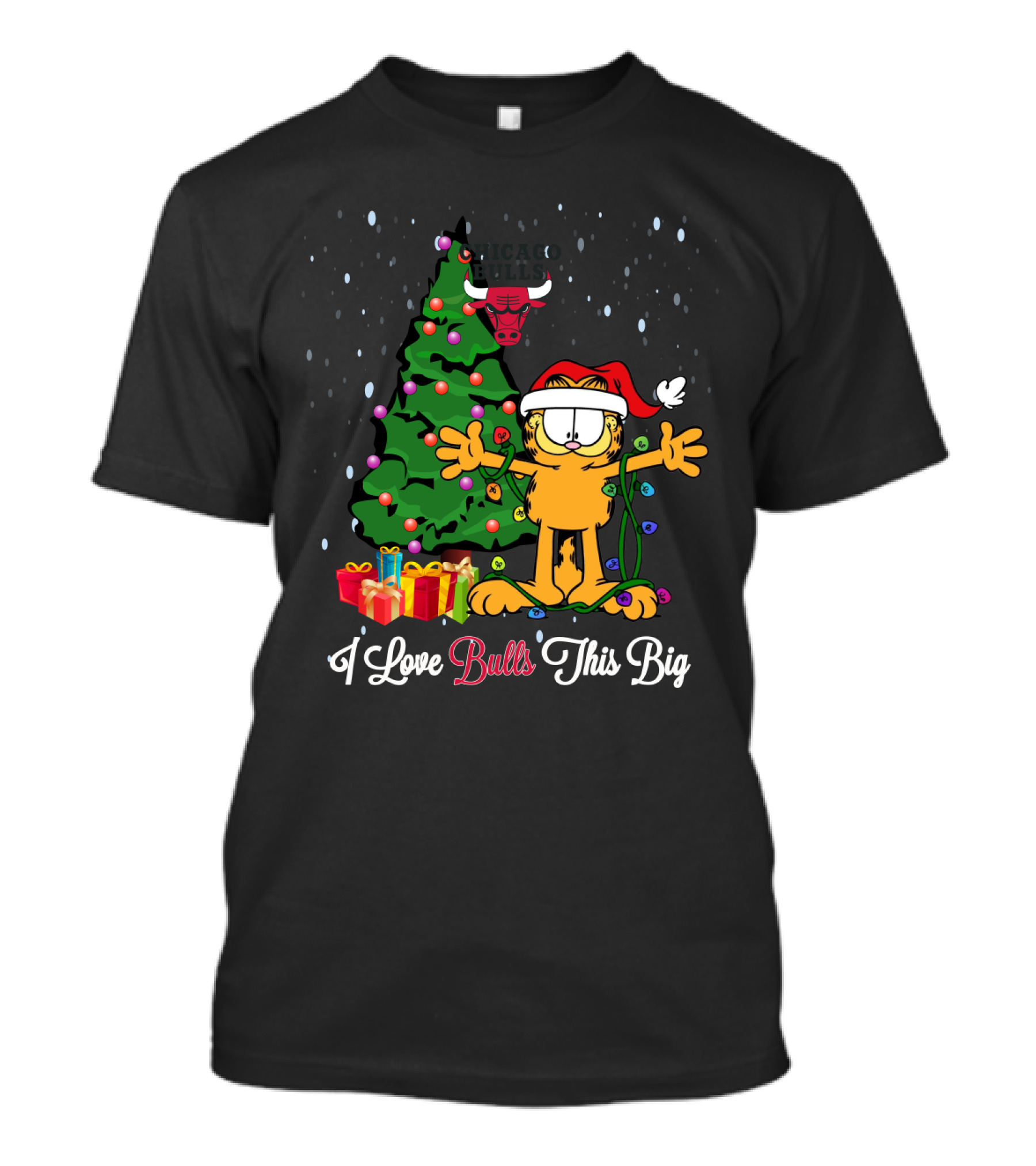 I Love Bulls This Big Christmas Garfield Chicago Bulls Holiday Scene T-Shirt