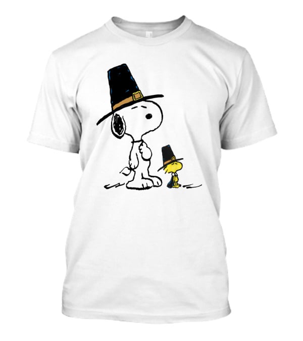 Peanuts Funny Snoopy Woodstock Thanksgiving Pilgrim Hat T-Shirt