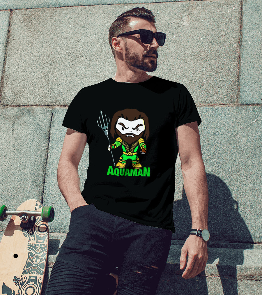 Aquaman Cartoon Character Holding Trident Bright Green T-Shirt