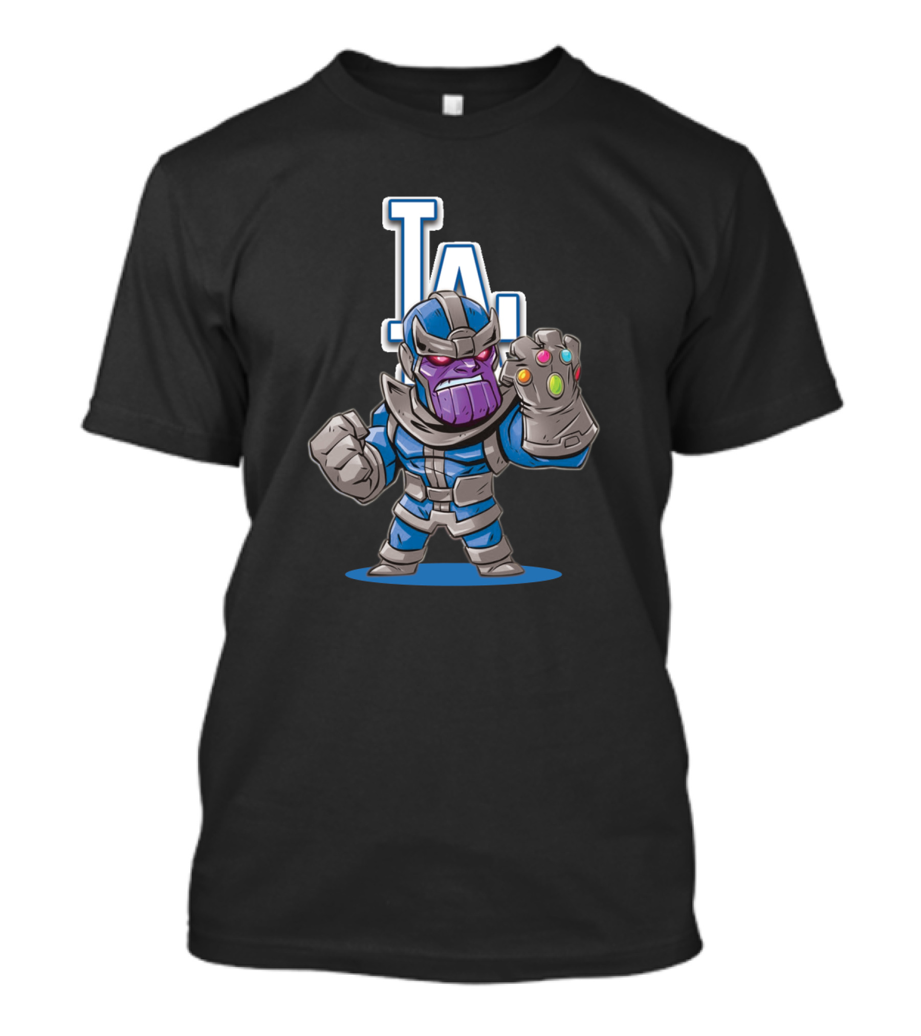 Thanos In Los Angeles Dodgers Colors With Infinity Gauntlet Front Of LA T-Shirt