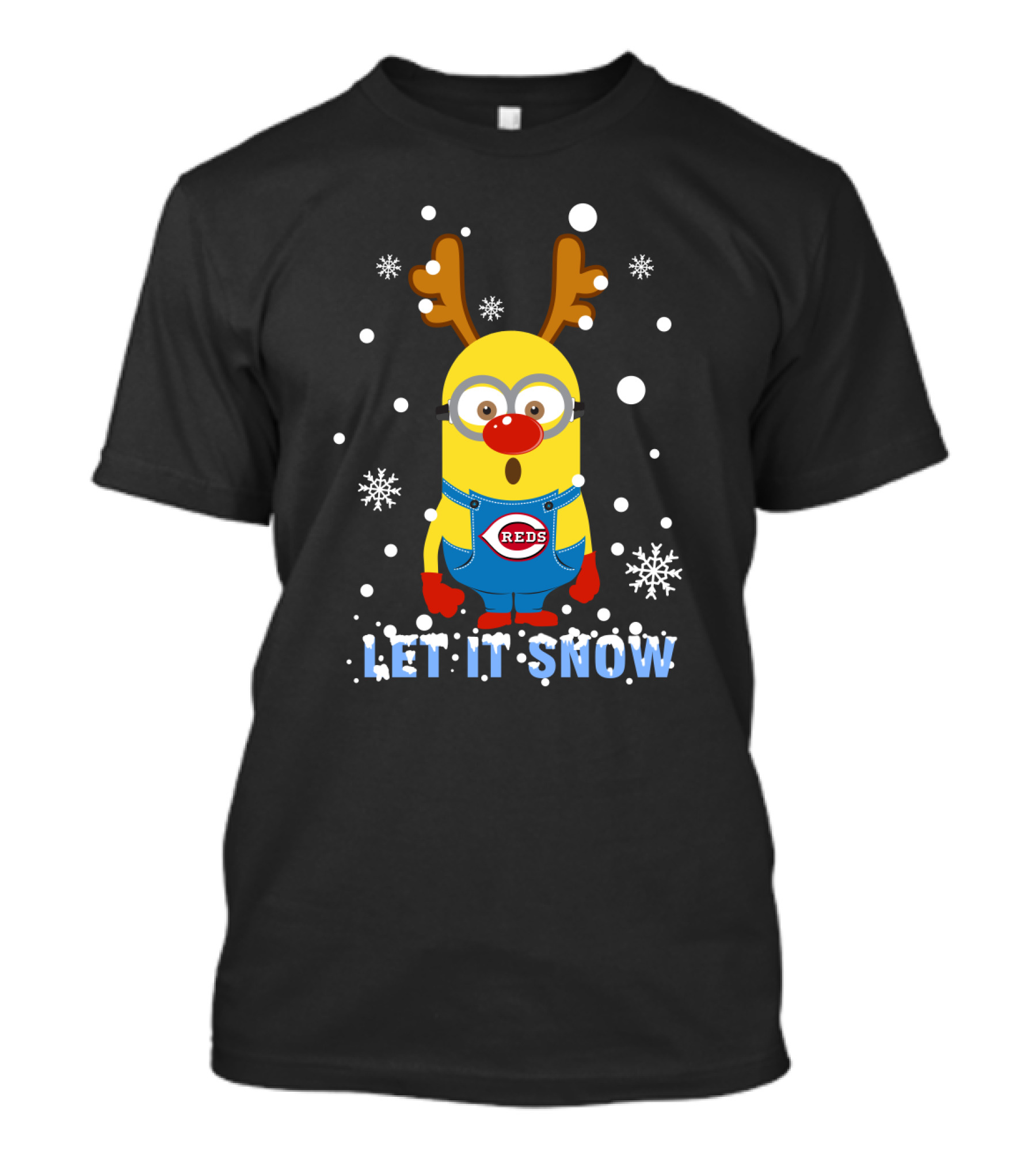 Let It Snow Cincinnati Reds Christmas Minion With Reindeer Antlers T-Shirt