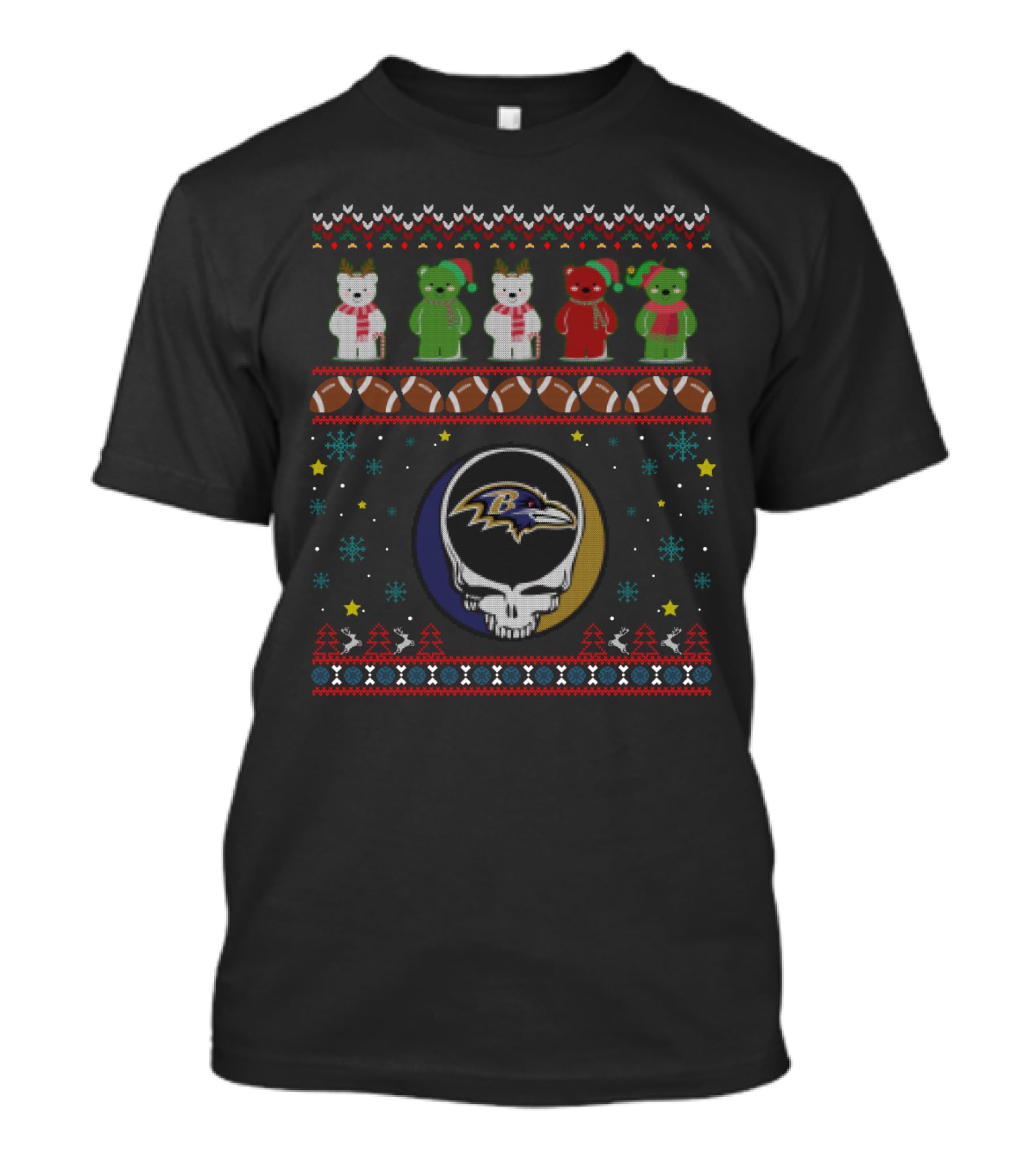 Baltimore Ravens Grateful Dead Bears Christmas T-Shirt