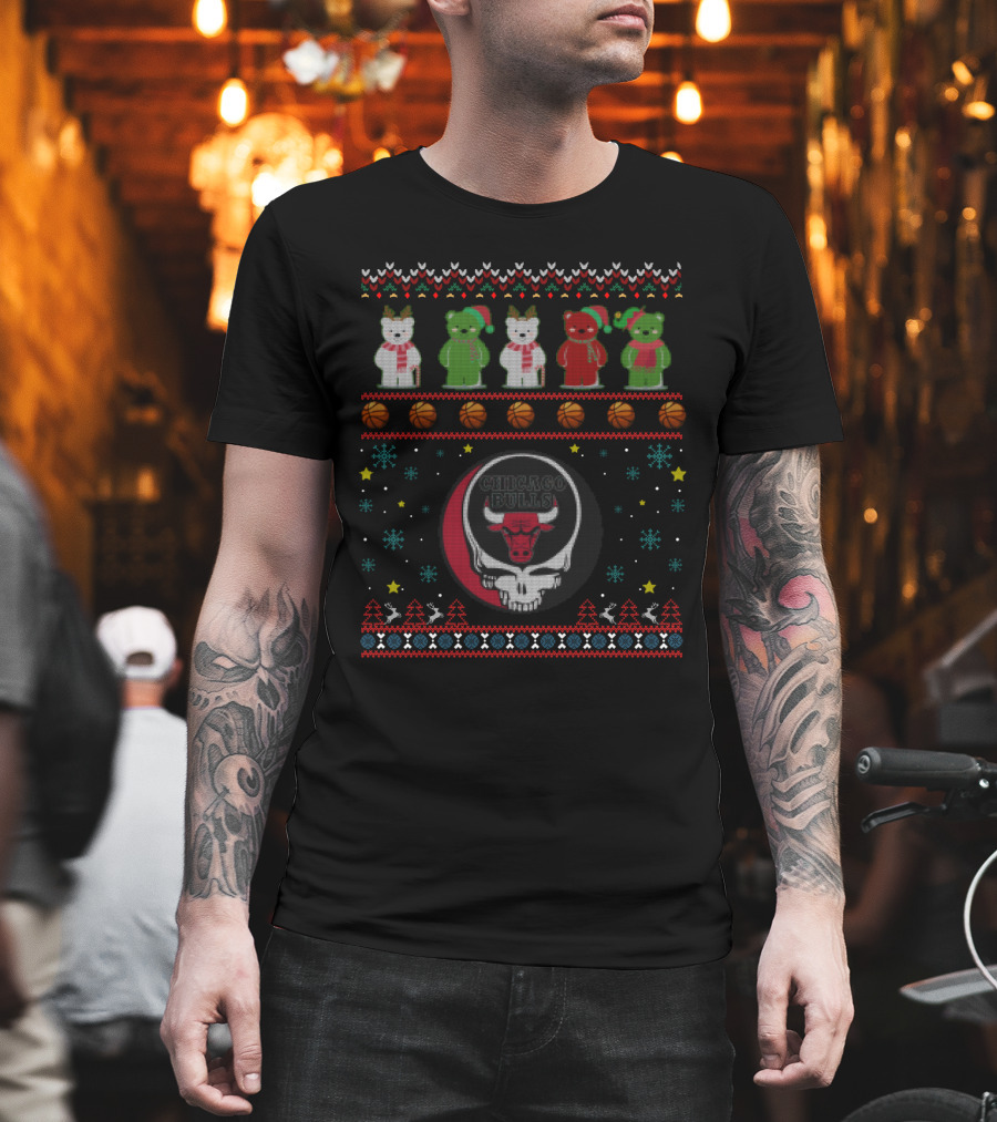 Chicago Bulls Bears Grateful Dead Christmas T-Shirt