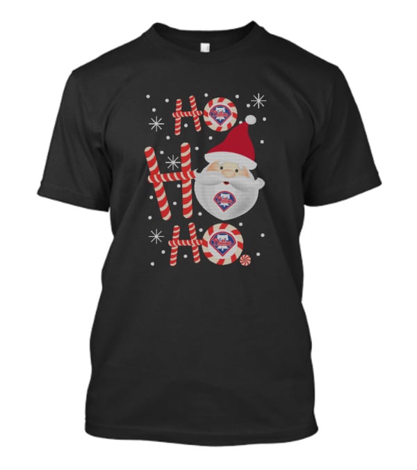 Philadelphia Phillies Ho Ho Ho Christmas Santa Candy Cane T-Shirt